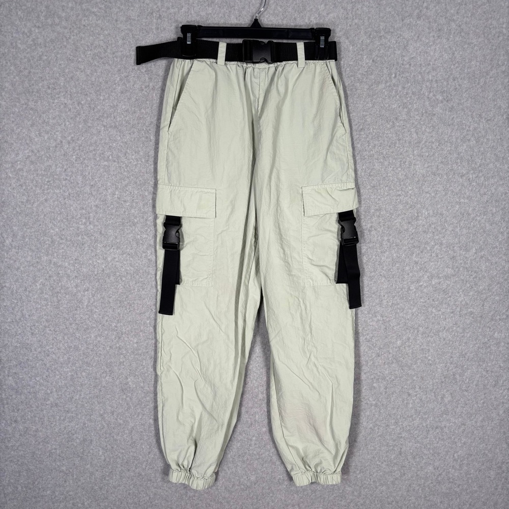 Forever 21 Cargo Jogger Parachute Pants Medium Green Buckle Belt Tech‎ Utility